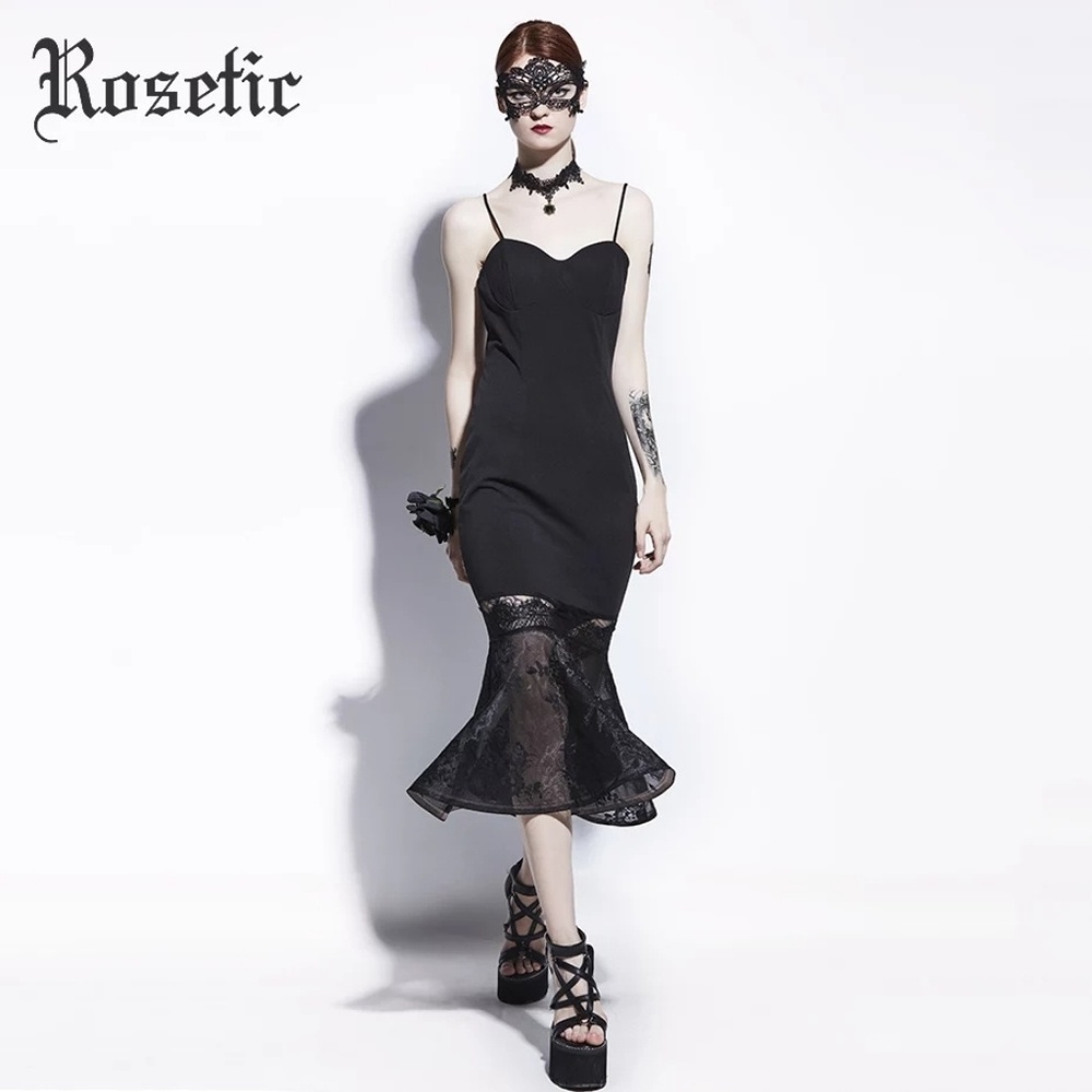 Black spaghetti strap lace dress